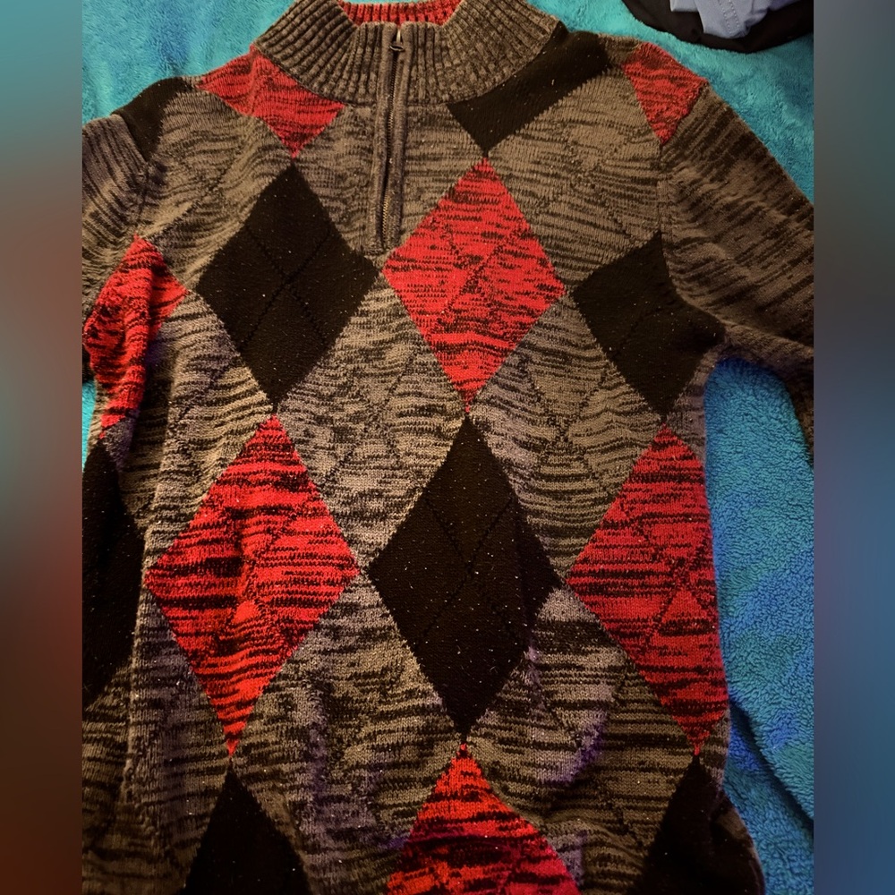 Grey and Red argyle sweater